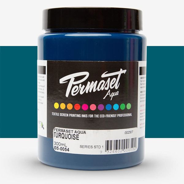 Permaset Aqua Standard 300ml Turquoise - Screen Printing Ink for Fabric - Ideal Screen Printing Kit for Home Office, Starter Kit, Fabric Paint, Screen Printer and Other Fabric Ink