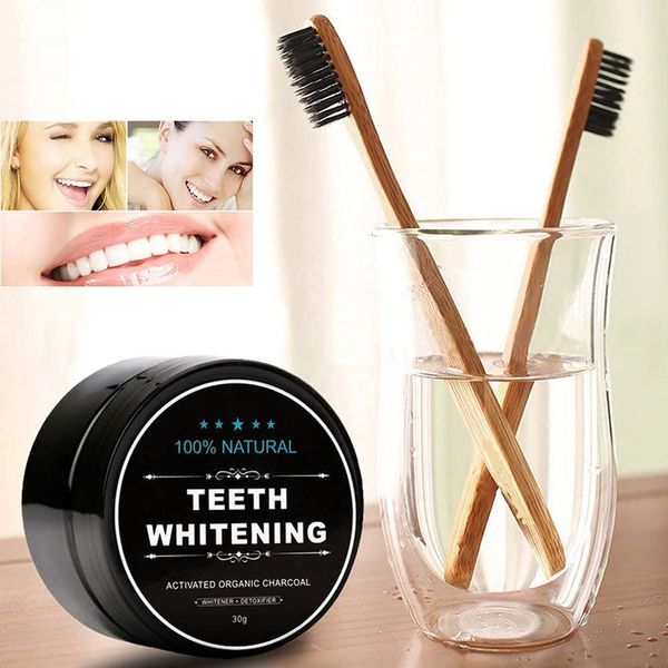 Teeth Whitening Charcoal Powder, Natural Activated Charcoal Teeth Whitener Powder with Bamboo Brush Oral Care Set