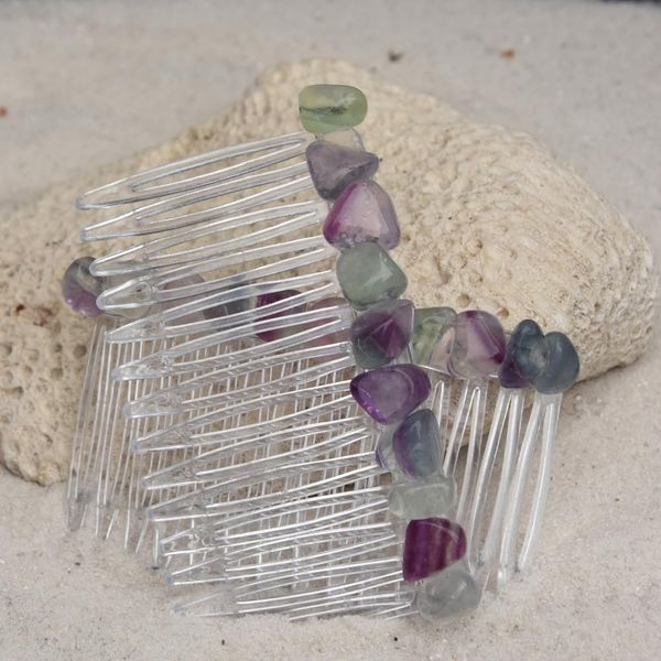 Fluorite Stone Hair Combs (Quantity of 2)