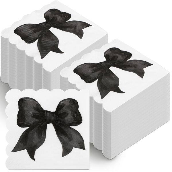 Skyygemm 150 Pcs Black Bow Napkins - Coquette Cute Party Supplies - Disposable Paper Napkins for Bachelorette Bridal Baby Shower Tea Wedding Girl Boy Bow Theme Birthday Party Decors