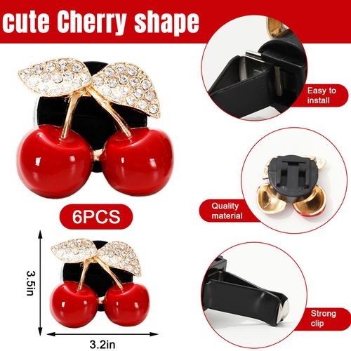 FYSUIMU 6Pcs Car Air Vent Clips Cute Cherry with Rhinestone Leaves Car Air Outlet Clip for Women Girls Cars Interior Decoration Accessories