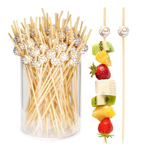 JtmyAota 100 Pcs Soccer Toothpicks for Appetizers, 4.7 Inch Football Cocktail Picks for Party Decoration, Bamboo Appetizer Skewers for Charcuterie Sandwich Burgers Fruit Drinks Party (Gold)