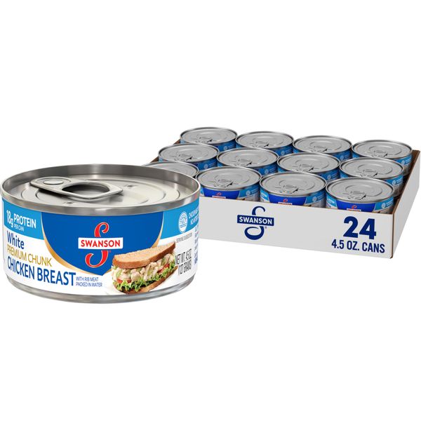 Swanson White Premium Chunk Canned Chicken Breast in Water, Fully Cooked Chicken, 4.5 OZ Can (Case of 24)