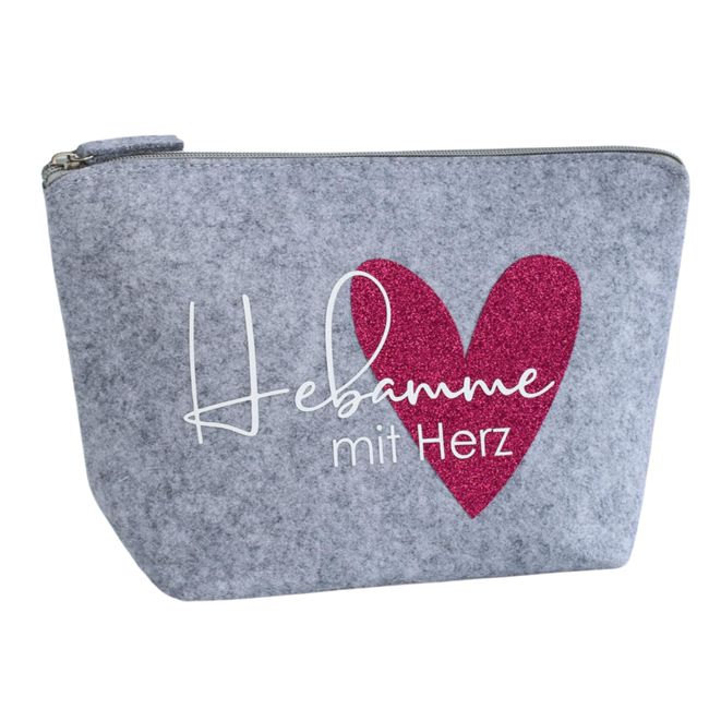 Geschenkidee für die Hebamme | Hebamme mit Herz | Filztasche als Dankeschön | Hebammentasche | Geschenk beste Hebamme | Hellgrau Pink