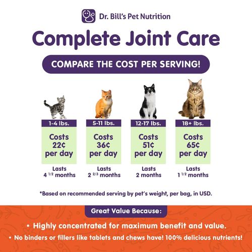 Dr. Bill’s Feline Complete Joint Care | Advanced Hip & Joint Supplement for Cats | Pet Supplement | Contains Green Lipped Mussel Extract, Collagen Type II, Chondroitin, Hyaluronic Acid, and Colostrum