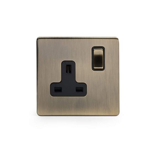 Antique Brass 1 Gang Double USB Socket with Black Insert Screwless Faceplate (Black Insert, Single Plug Socket)