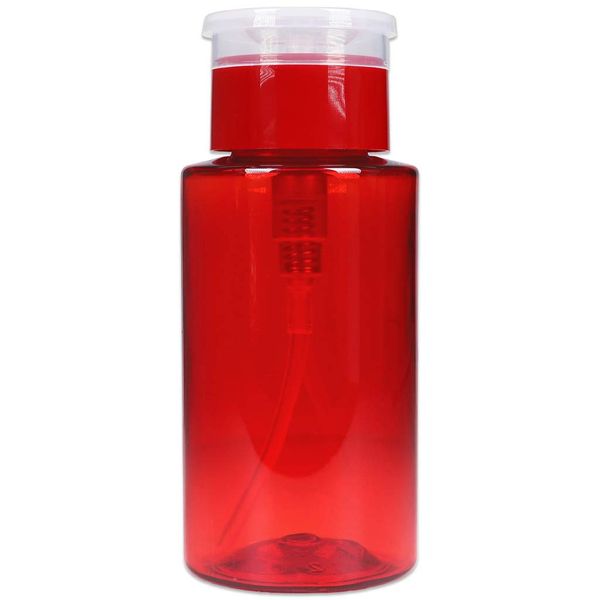 PANA Beauticom 7oz Red Push-Down Dispenser Bottle - 1 Bottle - Empty Refillable Pump Bottle for Nail Polish Remover