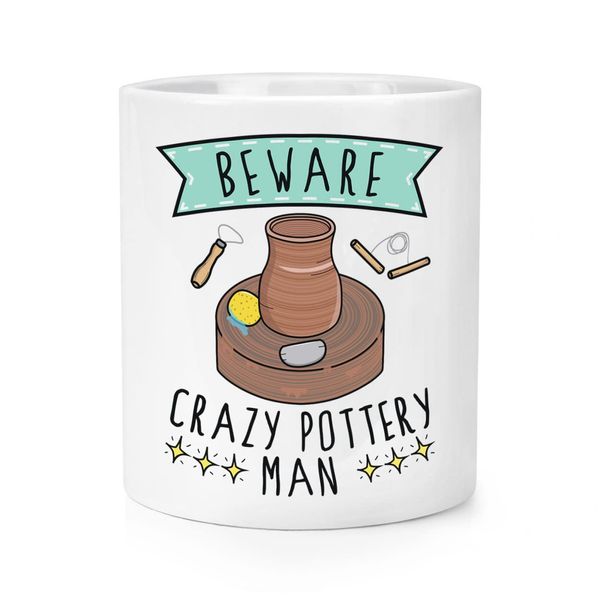 Beware Crazy Pottery Man Makeup Brush Pencil Pot