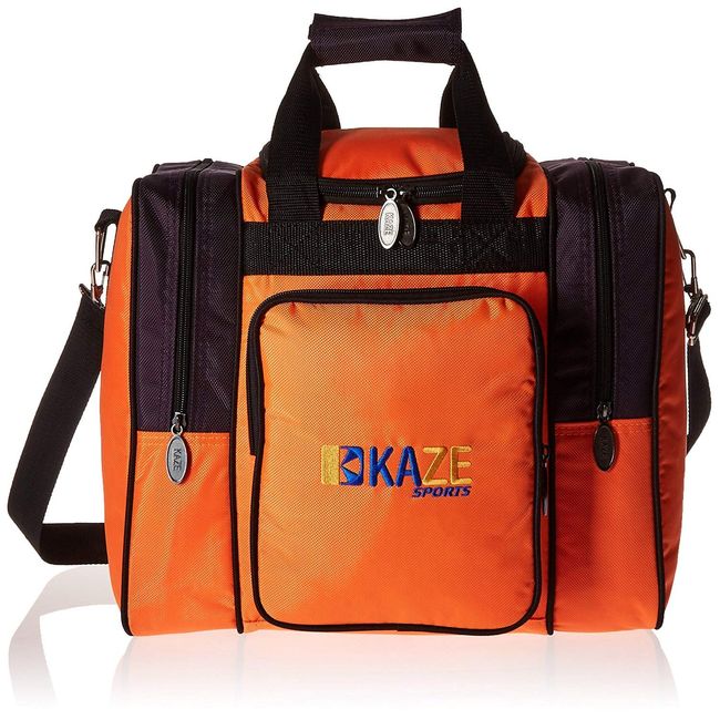 KAZE SPORTS Deluxe Bowling Bag for Single Ball - Tote Bag with Two Side Pockets (Orange Purple)