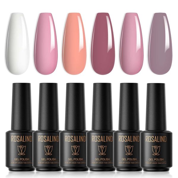 ROSALIND Smalto Semipermanente 6 Coloris 7ml Smalti Per Unghie,Bianco Viola Rosa Smalti Semipermanenti Per Unghie Nail Polish UV LED Gel Unghie,UV Gel Nail Art