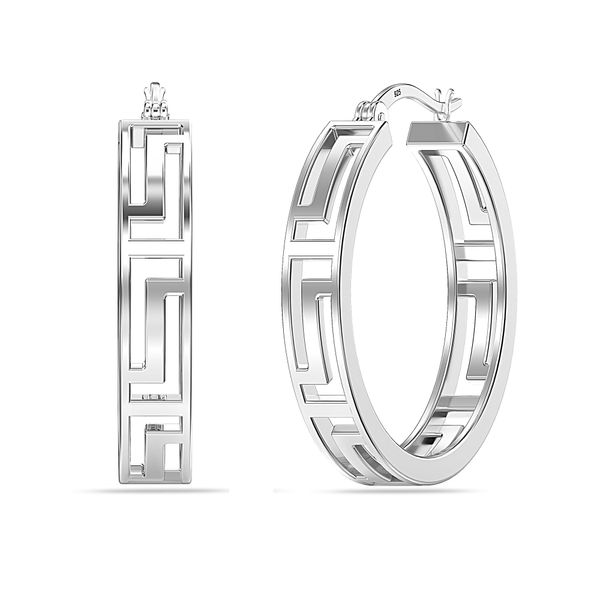 LeCalla 925 Sterling Silver Greek Key Hoop Earrings | Round Click-Top Lightweight Greek Key Wall Earring Hoops for Women - 20MM