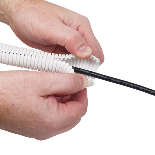D-Line Cable Tidy Tube, Pre-Split Cable Sleeve, Flexible LDPE Electrical Conduit, PC Cable Management, TV Wire Hider - 25mm Diameter, 1.1m Length - White