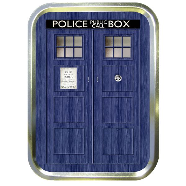 BLUE TARDIS 2oz GOLD TOBACCO TIN,BACCY TIN,PILL BOX, STASH CAN,STORAGE TIN