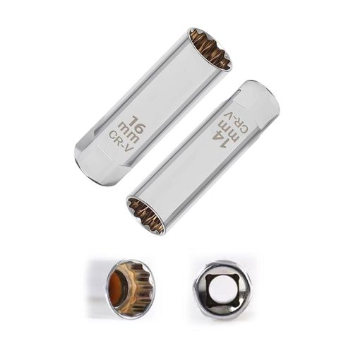 Plug Wrench, Magnetic Die, Spark Plug Wrench, Universal Socket, Set of 2, 12 Square Thin Wall, Insertion Angle 0.1 inch (3/8 mm) (0.37 inch (9.5 mm)), For Replacement of Plugs for Imported Cars (0.6