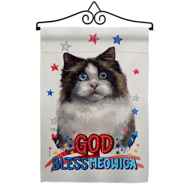 Breeze Decor Patriotic Mitted Ragdoll Garden Flag Set Wall Hanger Cat Kitten Meow Spoiled Paw Fur Pet Nature Farm Animal Creature House Banner Small Yard Gift Double-Sided, Made in USA