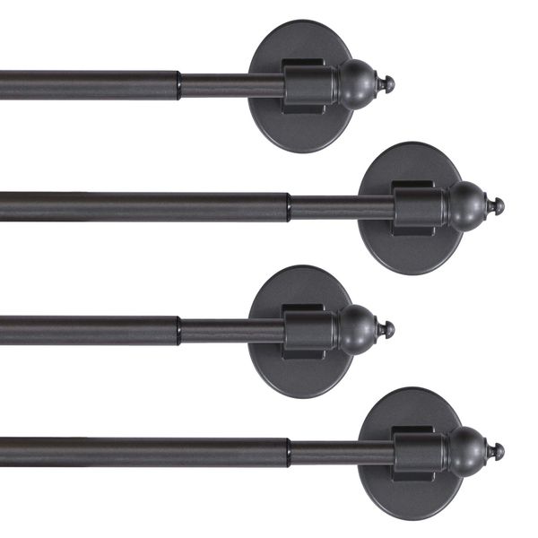 H.VERSAILTEX 4 PACK Magnetic Curtain Rods Multi-Use Adjustable Petite Cafe Sidelight Magnetic Rods Tool Free for Iron and Steel Place (16"-28", Pewter)