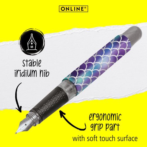 ONLINE College ink pen Shiny │ ergonomic fountain pen for school/college │ solid medium nib, soft grip part │ for standard ink cartridges │ refillable│ideal for beginners, pupils & students