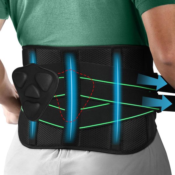 AOGOE Back Support Belt for Men Women, Lower Back Pain with 5 Metal Stays, Back Brace with 3D Lumbar Pad for Sciatica,Scoliosis, Herniated, Breathable Lumbar Support Belt for Daily Work & Activity, XL