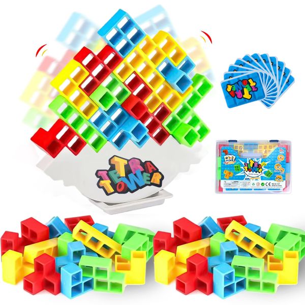 MR.HOKWY 48 Pcs Tetra Tower Balancing Stacking Toys - Building Tetra Blocks Table Board Games, Intelligence Educational Gift for Kids Toddlers Boys Girls Family Games Travel Parties