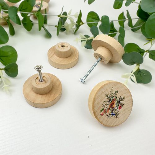 Lasyman 8Pack1.8 Wooden Bird with Flower Cabinet Knob Rustic Unique Animal Cabinet Furniture Dresser Drawer Knobs Wardrobe Closet Handle Pull