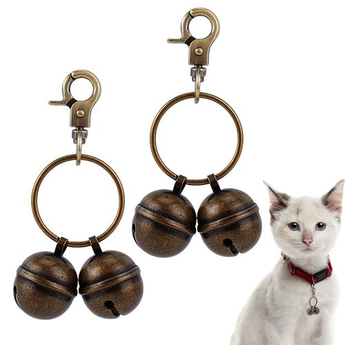 BENECREAT 2 Sets Brass Bells for Pet Collars, 3 Inch Dog Collar Charms with Lobster Clasp for Pet Tracking, Training, Decorating (Antique Bronze)