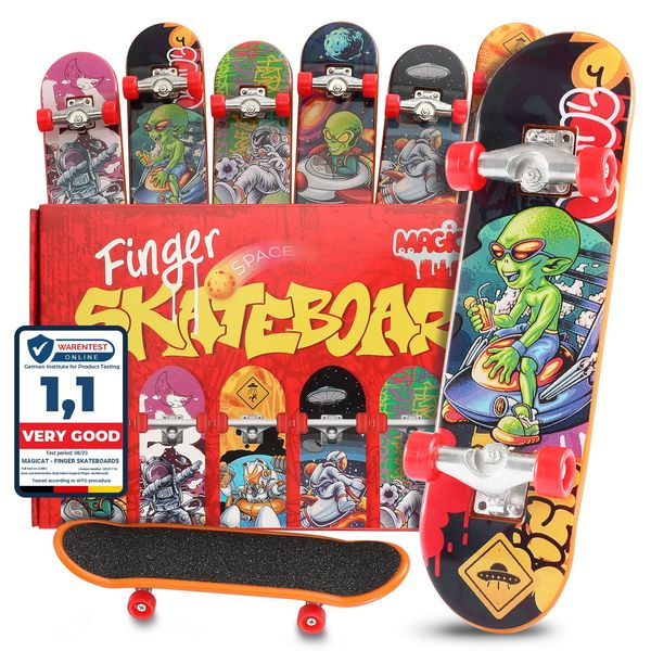 Magicat Finger Skateboards Space Edition for Kids, Teens - 6 Cool Finger Boards - Fingerboard Pack for Party - Toy, Games for Boys and Girls - Skateboard Party Favors Fingerboards Give Away