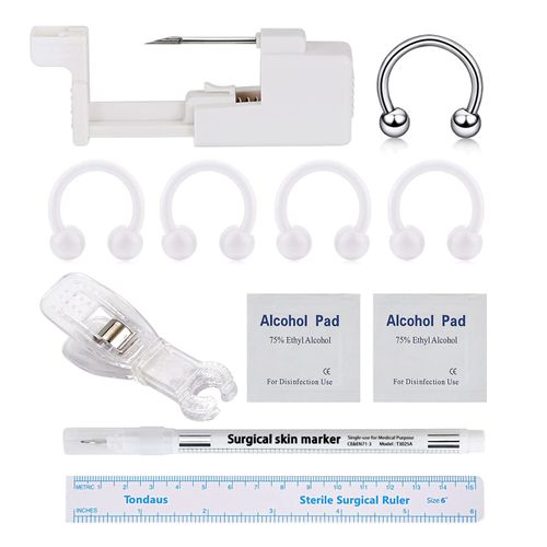 Beautidots 18PCS Body Piercing Kit for Ear/Nose/Lip/Eyebrow/Belly Button/Nipple Stainless Steel Piercing Needles Tools Safety Painless Disposable Self Piercing Gun