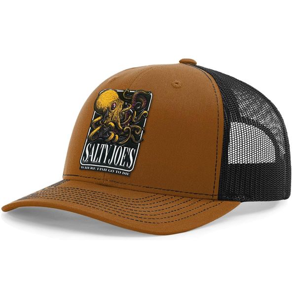 SALTY JOES Raging Octopus Patch Trucker Hat-Caramel
