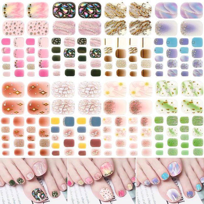 Turkalla Nail Seals for Feet, 8 Pieces, 3D Nail Stickers, Toe Nails, Gel Nail Stickers, Just Stick, Nail Design, Nail Art, Nail Wrap, Nail Jewelry, Popular, Cute, Women's, Beginners (8 Sheet-F6)