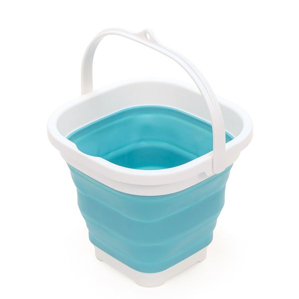 SAMMART 2.6L (0.68 Gallon) Super Mini Sqare Collapsible Plastic Bucket - Foldable Square Tub - Portable Fishing Water Pail - Space Saving Outdoor Waterpot (1, Bright Blue)