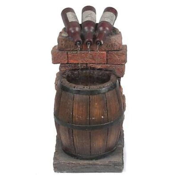 LuxenHome Fountain 26.8"x13.8"x15.75" Resin Wine Bottle+Barrel Cascade LED Light