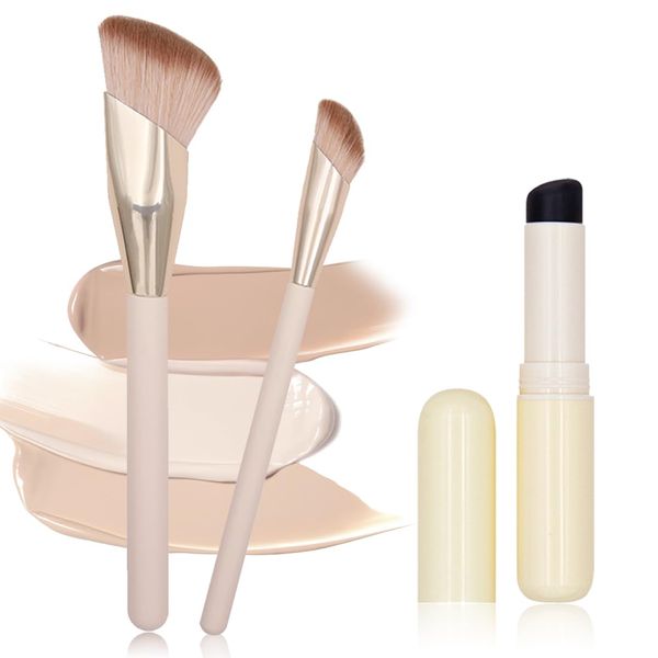 QOWUXHZ 2 Pezzi Pennello Fondotinta Make Up Brushes Concealer Brush Foundation Brush Per Il Fondotinta Liquido Concealer Foundation Cream Powder Blush Con 1 Pennello Per Labbra In Silicone