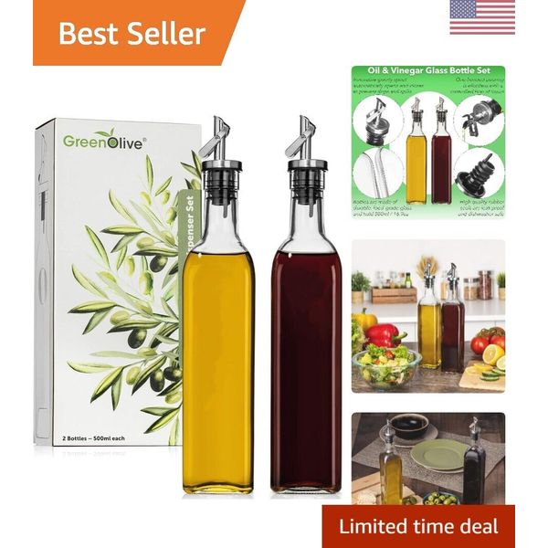 Glass Oil and Vinegar Dispenser Set - Pourer Caps - Ideal for Kitchen Use