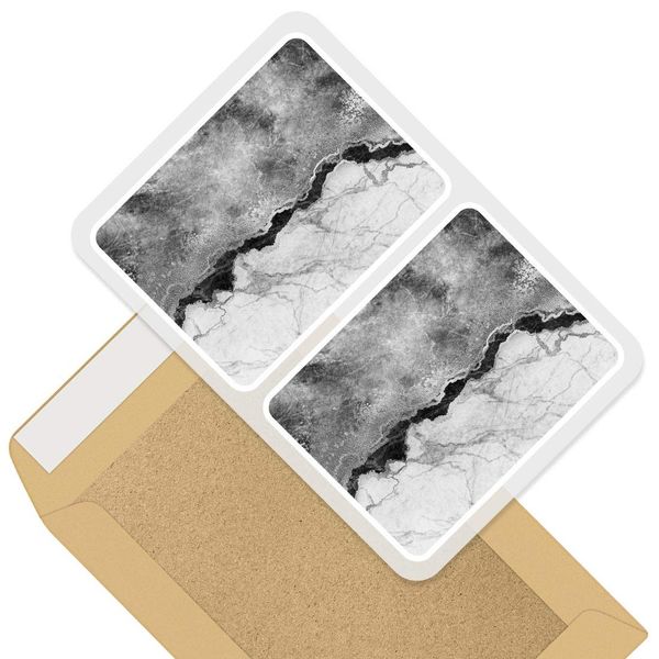 2 x 10cm Rectangle Vinyl Stickers - Marble Effect Rock Grey Black 43357