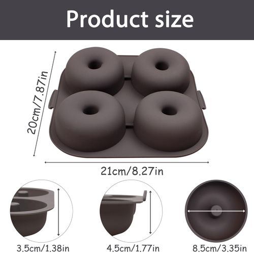 Silicone Donut Molds for Air Fryer, Set of 1, 4-Cavity Non-Stick Doughnut Pans with Carrying Handle, Doughnut Bagel Baking Tin for Muffins Cake, Dishwasher Safe, Grey