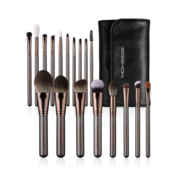 Makeup Brushes Sets, EIGSHOW 18 Pcs Professional Makeup Brush Set, Synthetic Cosmetics Foundation Powder Concealers Blending Eye Shadows Face Kabuki Makeup Brushes with Clutch Bag (Coffee)