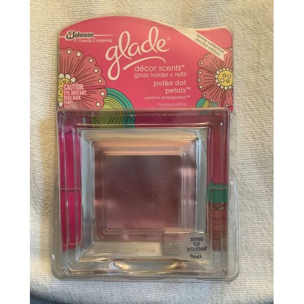 Glade Decor Scent Glass Holder & Refill Honeysuckle .28 oz. Polka Dot Petals NEW