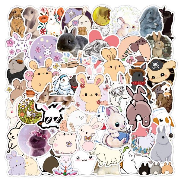 Cute Rabbit Sticker Set, 50 Pieces, Waterproof Decals, Suitable For Suitcases, Laptops, Motorcycles, Helmets, and More