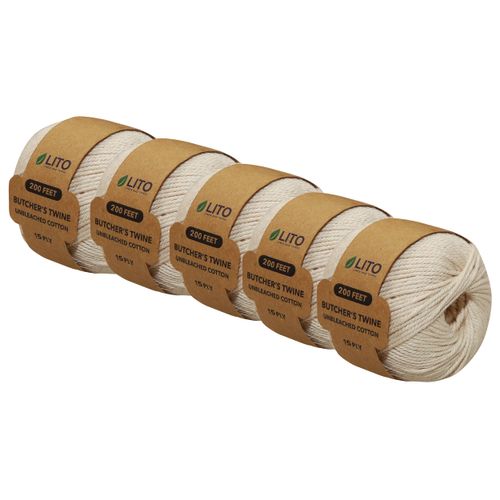 Twine String|Wrapping Bakers Cooking Craft| Butchers Kitchen Twine|Wired Heavy Natural Cotton |Festival Thread Hanging DIY Garden Decor (15 PLY- 200 FEET- Pack of 5)