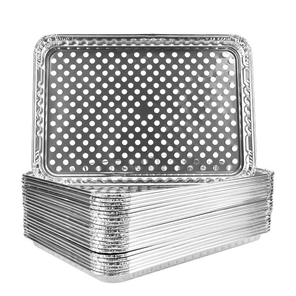 Roponan 15 Pack Disposable Aluminum Foil Grill Topper Pans, Grill Grate Liners, BBQ Grill Accessories for Outdoor Cooking and Camping - Prevents Food from Falling into Grill or Sticking to Grate