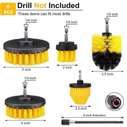 Sliva Drill Brush Attachment Set, 5 pcs Power Scrubber Brush with Extend Long Attachment for Cleaning Floor, Carpet, Tile, Grout, Car Wheels, Toilet, Bathroom, Kitchen