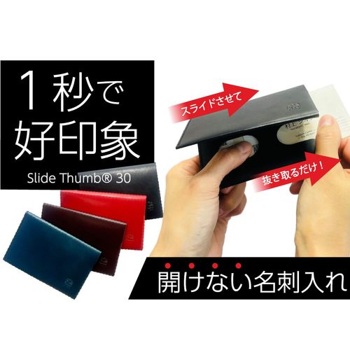 sion works Slide Thumb, Non-Opening, Business Card Holder, Thin, 0.2 inches (4 mm), Genuine Leather, 1 Second Acceptable Use, Made in Japan, Holds 30 Sheets, Gift, green (light green)