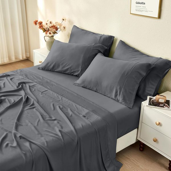 King Size Bed Sheets 6 Piece Set, 100% Rayon Derived from Bamboo, Cooling for Ho