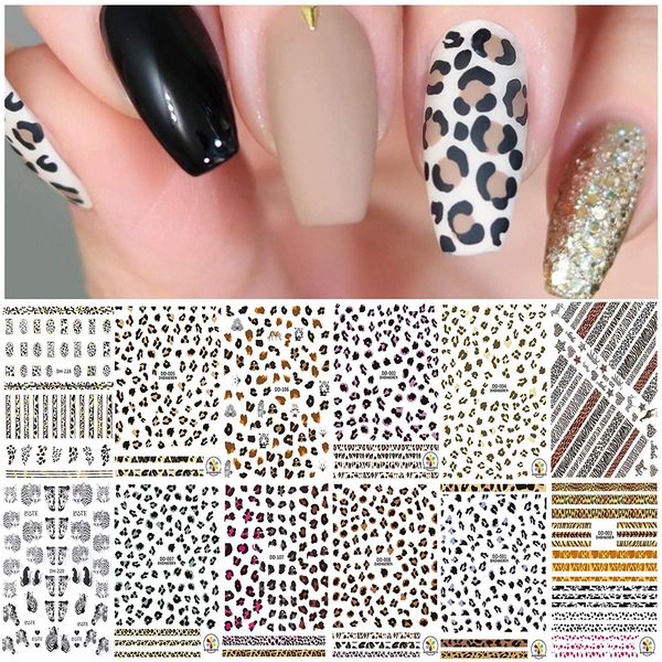 EBANKU Leopard Print Nail Stickers, 3D Stickers, Nail Art, Design, Nail Decor, Adult Kids, Nail Jewelry (Set of 12)