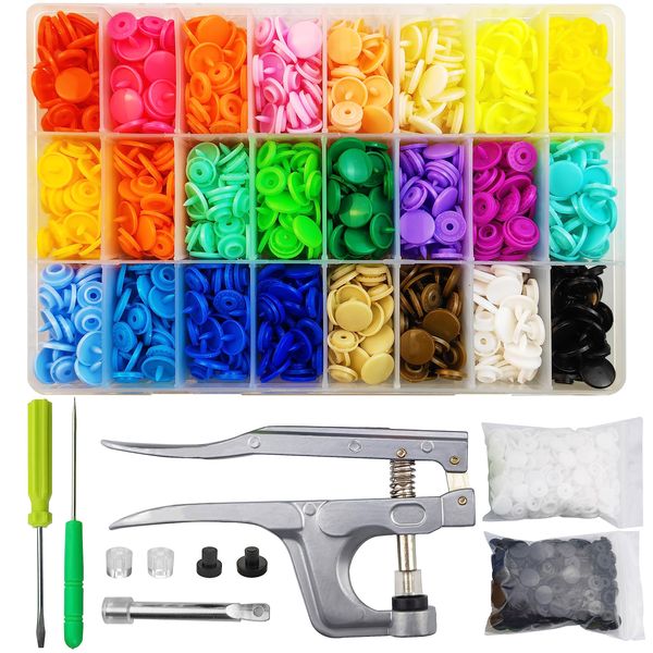 460 Sets T5 Plastic Snaps with Snap Pliers, 24-Colors 12mm Snap Buttons for Sewing, Snap Fasteners kit for Sewing, Clothing, Crafting, Diaper, Bibs