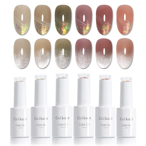 Coikaze Gel Nail Color Gel, Sheer Color Gel, Nail Art, Color Nails, Sheer Nails, Office Nails, Nail Color, Nail Color, UV and LED Compatible, 6 Colors Included