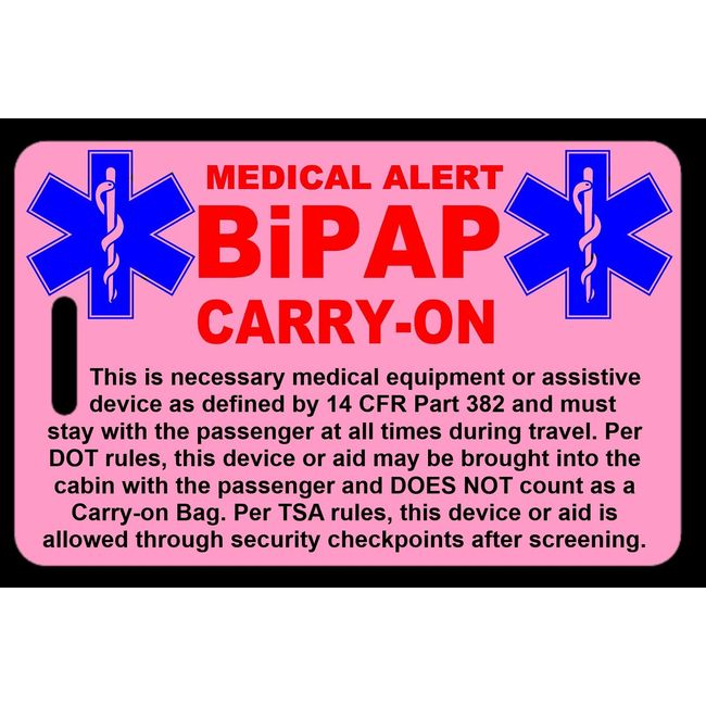 Pink Carry-On BiPAP  Bag Tag - TSA - Sleep Apnea