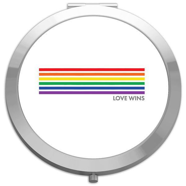 Love wins (style two) rainbow stripes LGBT pride statement compact pocket mirror - silver round circle shape