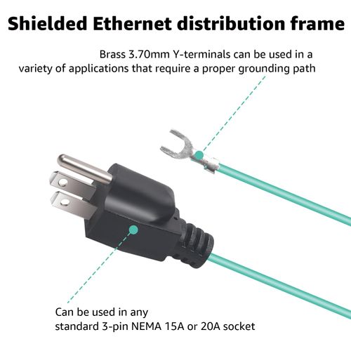 Aomitop Shielded Ethernet Patch Panel Bond Ground Extension Cord, for NEMA 5-15P 3 Prong Plug