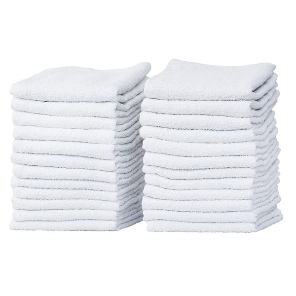 Pacific Linens 24-Pack White 100% Cotton Towel Washcloths, Durable, Lightweight, Commercial Grade and Ultra Absorbent